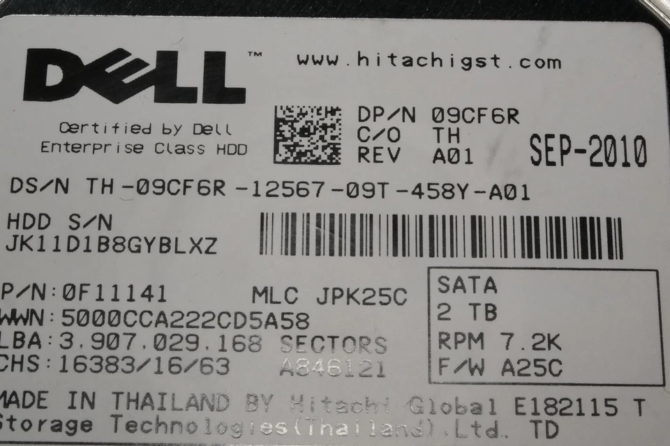 DELL 9CF6R 0F11141 EQUALLOGIC 0948612-01 2TB 7.2K 7200RPM 3.5" SATA HDD W/ TRAY - Image 4 of 4