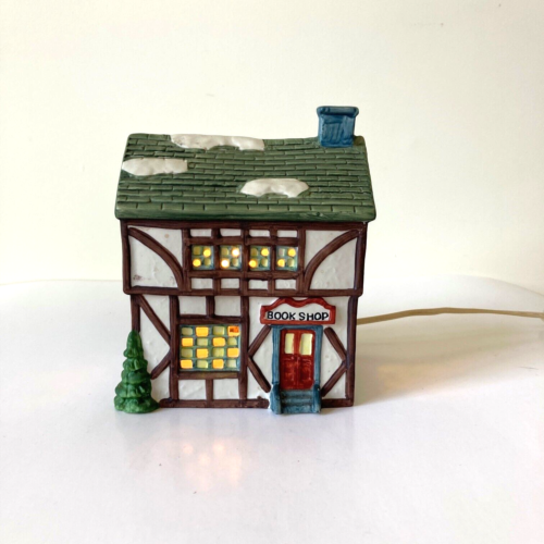 Vtg National Rennoc Collectable Light Up Book Shop Porcelain Hand Painted 1991 - Picture 1 of 9
