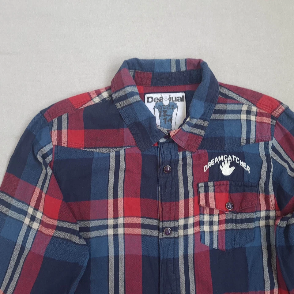 Desigual Kids Boys Snap Button Up Shirt Size 13-14Y Plaid Long Sleeve Cotton - Image 2 of 4