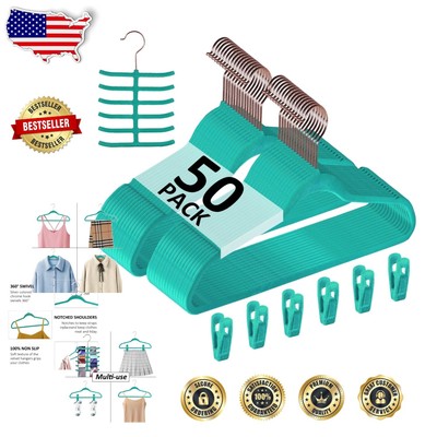 Space-Saving Velvet Hangers 50-Pack - Non-Slip, Durable & Stylish Teal Hangers