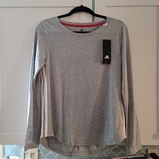 New Women s Adidas Gray/White 3-Stripe Crossover Cutout Back Long Sleeve Shirt M