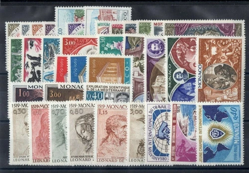 MONACO COMPLETE YEAR 1969 , 37 POST STAMPS YVERT 772 - 808 MNH VF !