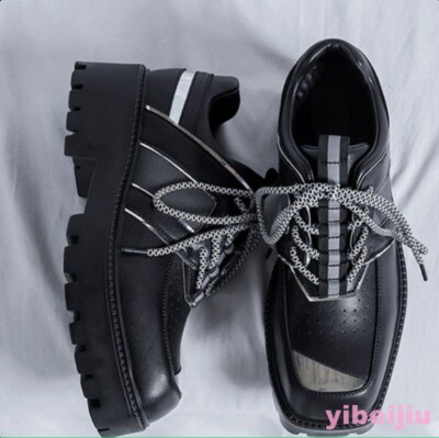 Men's Square Toe Platform Dress Formal Wedding Derby Shoes Leather Stage Fashion