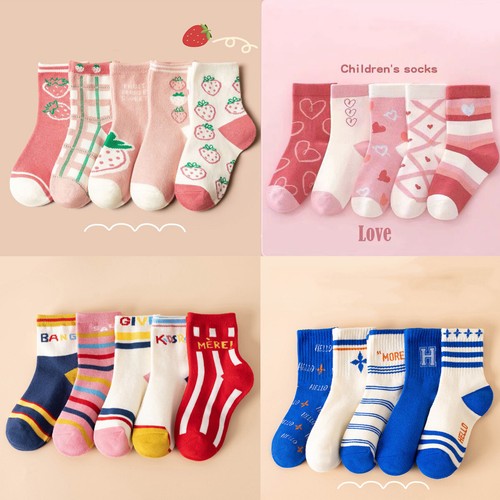 5 Pairs Cotton Socks Children Kids Baby Boys Girls Soft Breathable Casual Cute