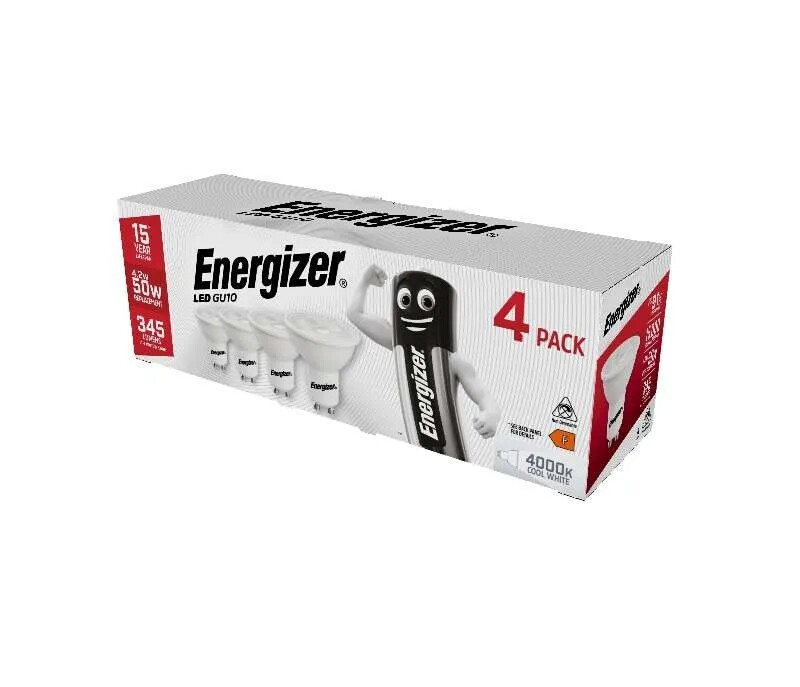 Energizer LED GU10 345LM 4.9W (3000K, 4000K OR 6500K) Pack of 4 or Pack of 8