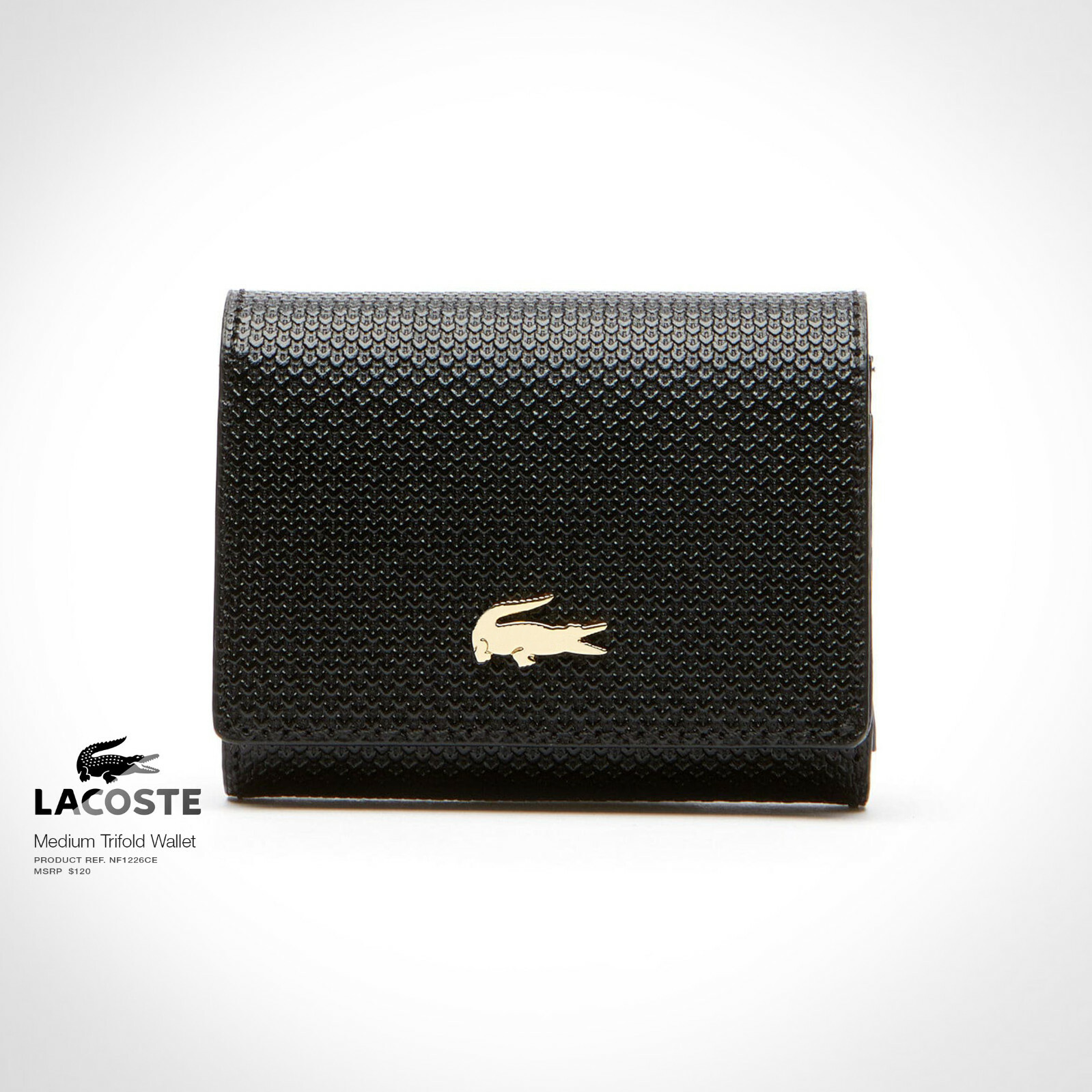 LACOSTE Medium TRIFOLD WALLET Coated Split Cow LEATHER BLACK NF1226CE eBay