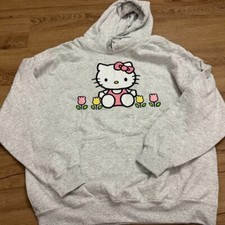 Hello Kitty Sanrio Gray Flower Hoodie Sweater Medium M New w/o tags