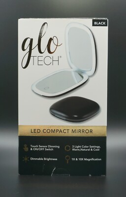 Glo Tech LED Compact Makeup Mirror 1x & 10x Magnification black