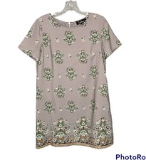 Lulus Shift Dress Womens Small Gray Floral Lined Short Sleeve Mini Silver Zipper