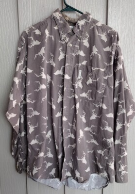 Columbia Men L All Over Deer Buck Print Shirt Brown Button Down Collar Brown 
