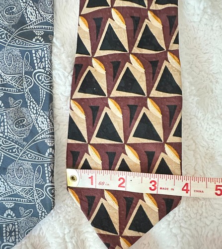 VTG Neckties -SILK | 60s 70s 90s Italian, Errenno Milano MCM Art Deco | Lot of 4 - Picture 6 of 12