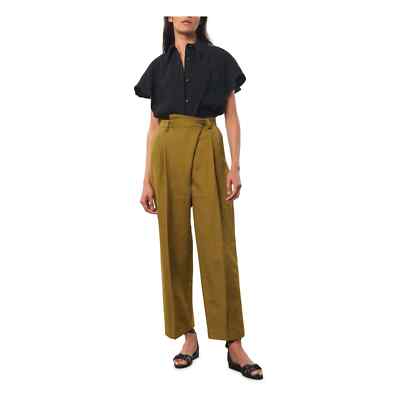 MARA HOFFMAN High Waist Hose Almeria oliv Leinen & Bio-Baumwolle UK 12 US 8
