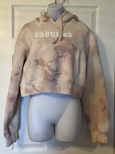 Badwood Large Graphic Pink/Purple Tie Dye Cropped Hoodie Front Pocket