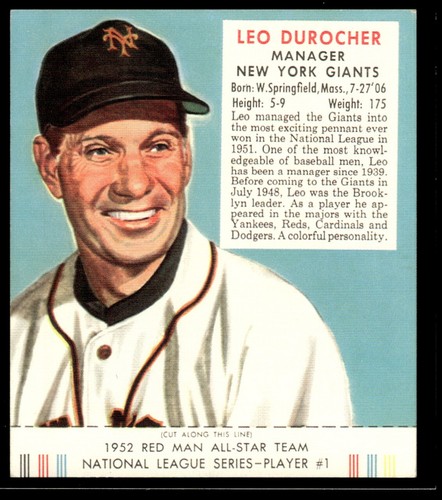 1952 Red Man Nachdrucke Betriebssystem Leo Durocher New York Giants #NL #1