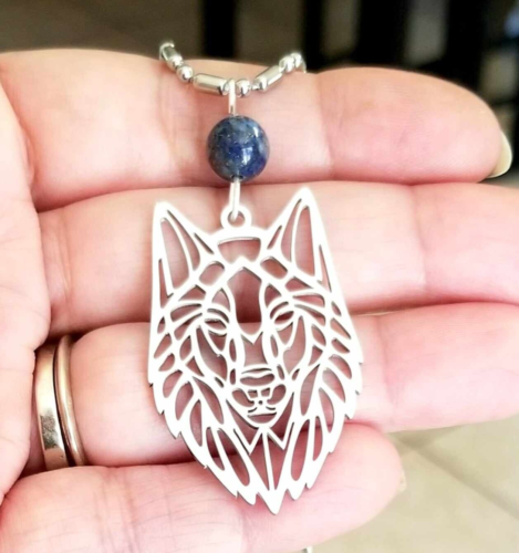 Lapis Wolf Necklace Mens Wolf Necklace Mens Necklace Wolf Jewelry Lapis Lazuli
