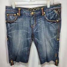 Coogi Women's Denim Shorts Streetwear Hip-Hop Embroidered Stitching Size 13/14