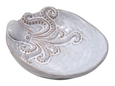 Embossed Ceramic Trinket Dish with Octopus Detail in Soft White