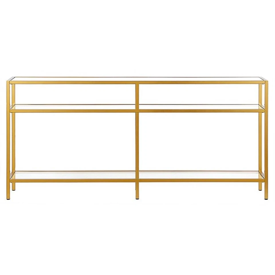 Henn&Hart 64" Brass Metal/Glass Console Table - Image 2 of 4