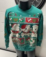 VTG Christmas Holiday Motif Bears Puffy Paint Sweatshirt Large Made In USA