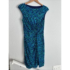 Ralph Lauren Wrap Dress Geo Print Blue Green Office Career Preppy Size 8