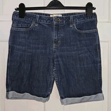 CARHARTT blue Stretch Denim Slim Fit Skinny Leg Cuffed Bermuda Jean Shorts. 10