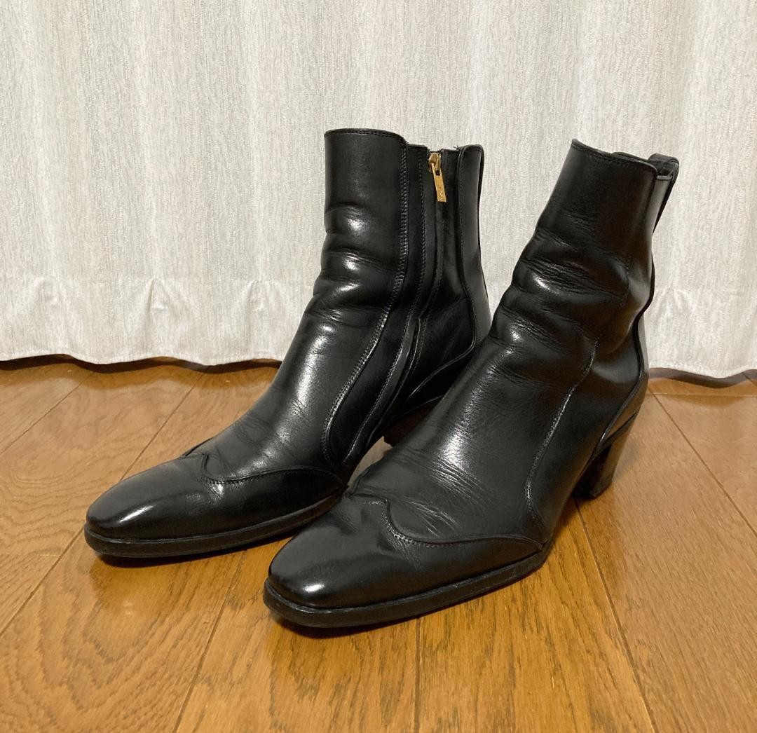 Stivali YVES SAINT LAURENT Rive Gauche JOHNNY 41 zip laterale tacco pelle nero YSL