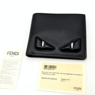 Fendi Monster Eye Wallet Bifold Navy Leather Unisex Made in Italy near mint gift