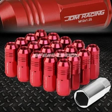 JDM CLOSED-END ALUMINUM RED 20 LUG NUTS SET+ADAPTER M12X1.25 20MM OD/50MM TALL