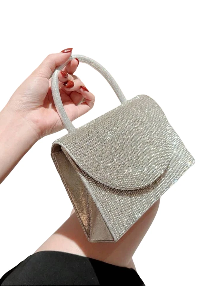 Bolso de hombro de noche con estrás para mujer con cadena - plateado Foto 3 de 4