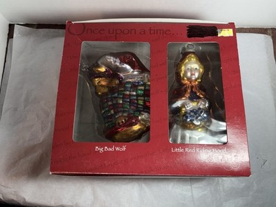 Dept. 56 Little Red Riding Hood And Wolf Grandma In Bed - Mercury Glass