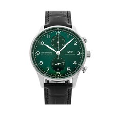 IWC Portugieser Chronograph Steel Auto 41mm Green Dial Strap Watch IW3716-15