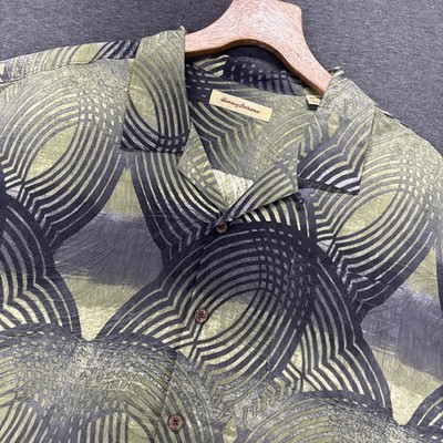 Tommy Bahama Hawaiian Shirt Mens XXL Silk Loop Collar Floral Abstract Green Camp