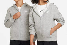 Boys Nike Club Fleece Full-Zip Hoodie Dark Heather Grey Medium 6 
