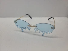 Retro PARTY Club Rave SUN GLASSES Funky Teardrop Dripping Blue Lens