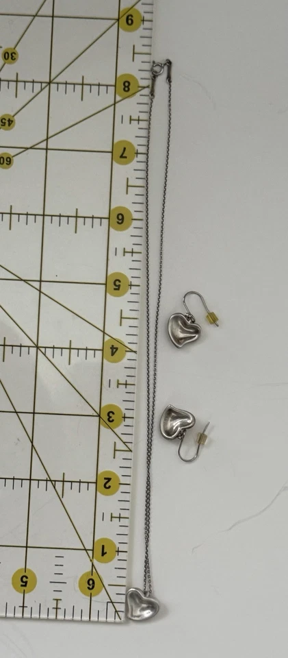 Tiffany & Co. Elsa Peretti Full Heart Silver 925 Necklace Earrings Set - Image 3 of 4