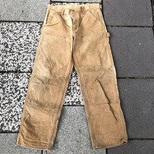Vintage USA Carhartt duck sun faded distressed stain double knee pants SZ 33