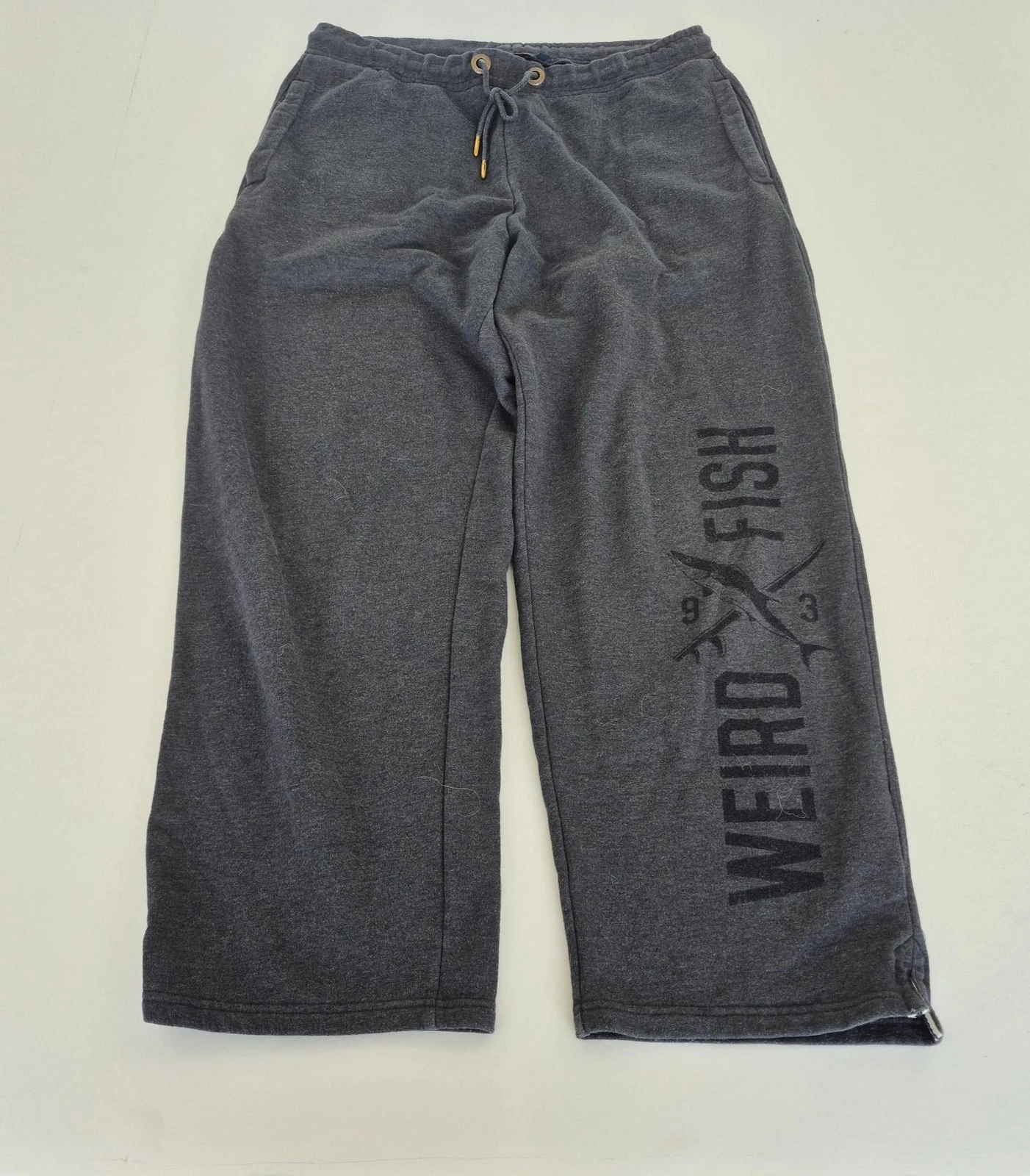 Weird Fish Joggers W38 L28 Blue Mens Cotton Blend Open Hem Sweat Pants Logo