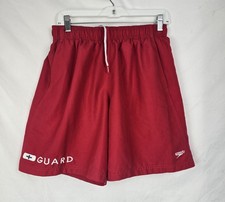 Speedo Sporty Men's Guard 19" Volley Swim Trunks Red Embroidered Lined sz M