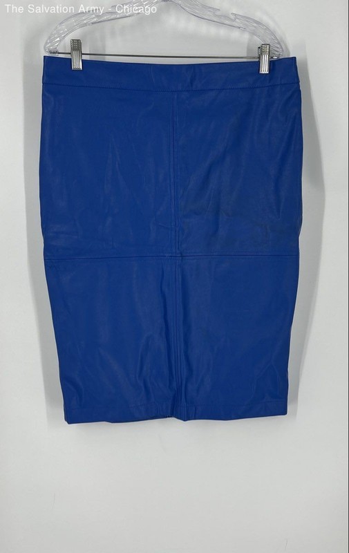 New York & Company Womens Blue Leather Flat Front Straight & Pencil Skirt Sz 14