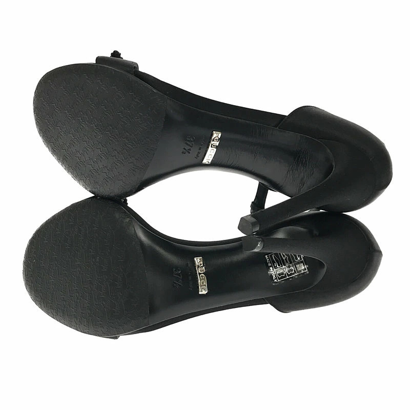 GUCCI Ribbon Rhinestone Ankle Strap Heel Sandals 37 1/2 Black Women's thumbnail 5