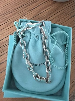 Tiffany & Co Blau Emaille Verschluss Oval Gliederarmband Sterlingsilber Charm 7,5''