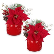 Artificial Christmas Floral Arrangement with Velvet Poinsettia Pinecones Berr...