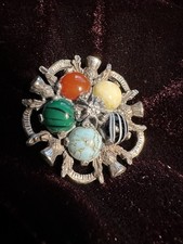 1960s Miracle Celtic Brooch With Agate Glass Stones 4cm Diameter