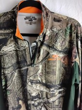 Mossy Oak Mens Med 1/4 Zip T-shirt LS Break Up Infinity Green Orange Brown