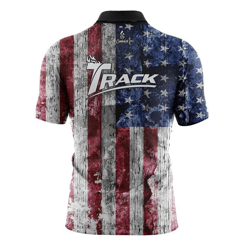 Track Rustic Flag Quick Ship CoolWick Sash Zip Bowling Jersey
