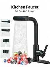 Matte Black Waterfall Kitchen Faucet Pull Down Sprayer 4 Mode Single Handle Sink