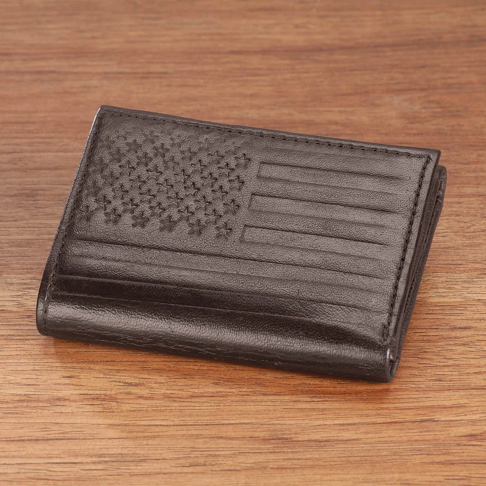 Genuine Leather Embossed RFID Trifold Wallet, Brown - Image 3 of 4