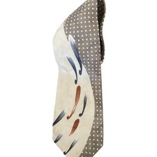 Paul Rodon Couture Men Silk Tie Taupe Polka Dot Abstract Brushstroke Made in USA
