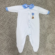 Vintage White With Blue Trim Winnie The Pooh Footed Sleeper One Piece Sz 0-3m