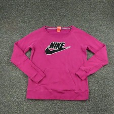 Nike Sweatshirt Womens Small Pink Crewneck Pullover Fleece Logo Kangaroo Pocket